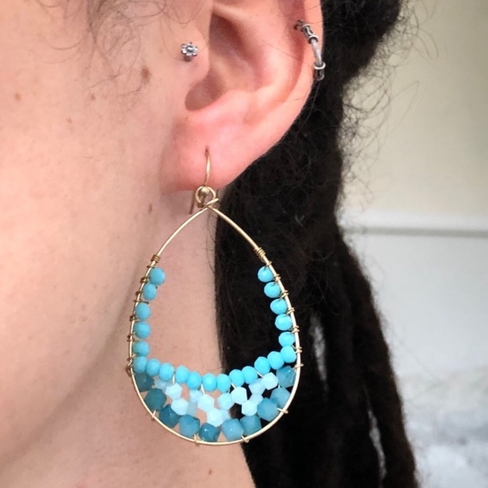 Marlyn Schiff Large Beaded Tear Drop Earrings NWOT
